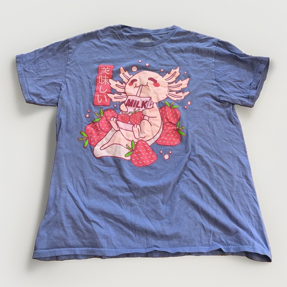 Goodie Two Sleeves Axolotl Strawberry Milk T Shirt Womens Large Graphic Tee - Picture 1 of 5